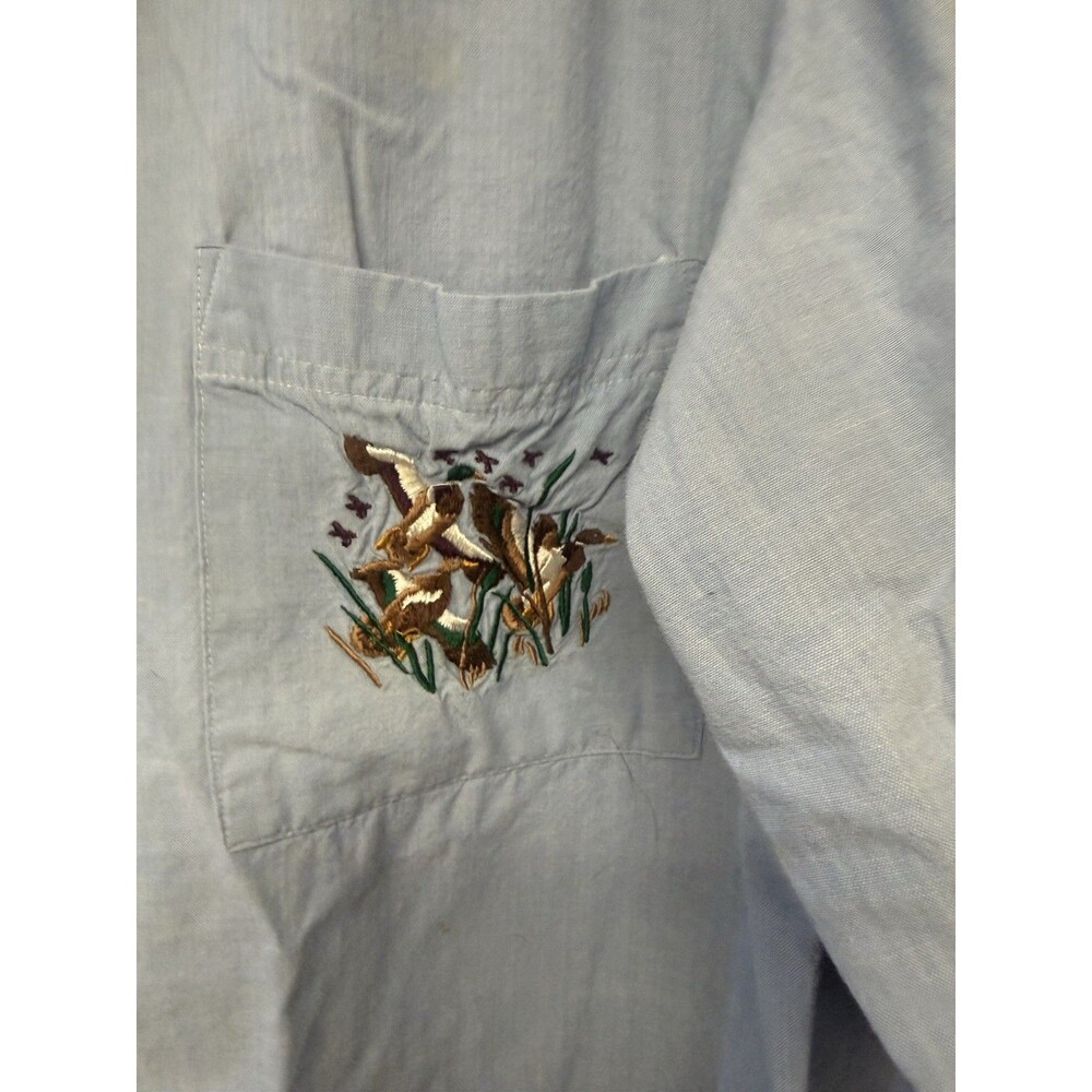 Duck Embroided Button Up Long Sleeve Cotton Rustic Cabin Cottagecore Hunt Read - Picture 2 of 8